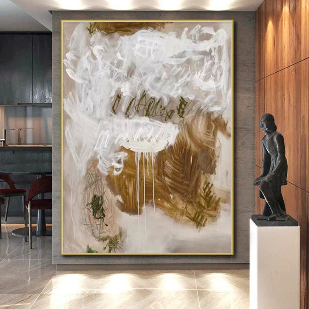 Acrylic Modern Art Paintings White and Brown Textured Abstract Art PT675
