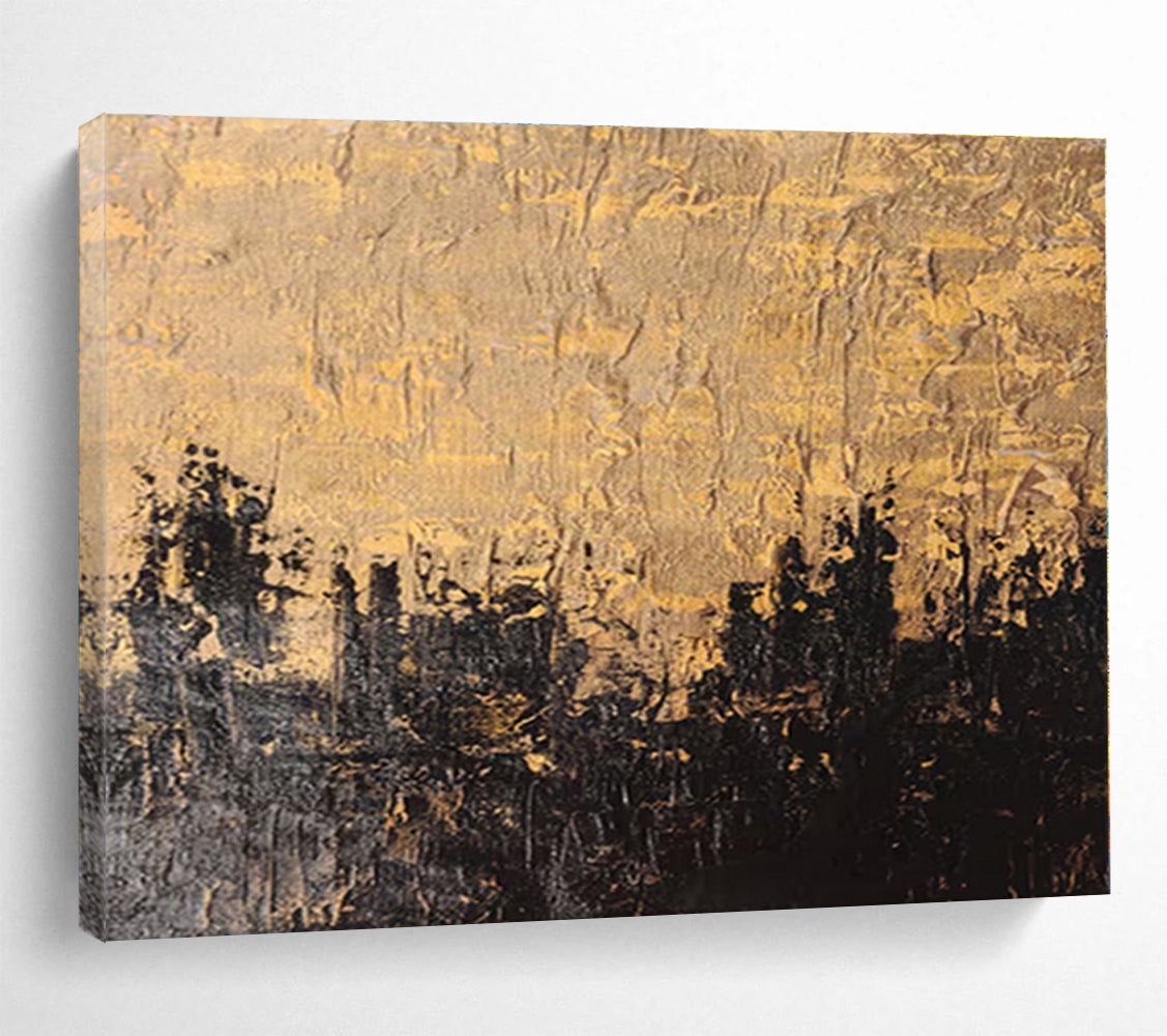 Handmade Art Gold & Black Textured Cityscape Abstract On Canvas HPS017