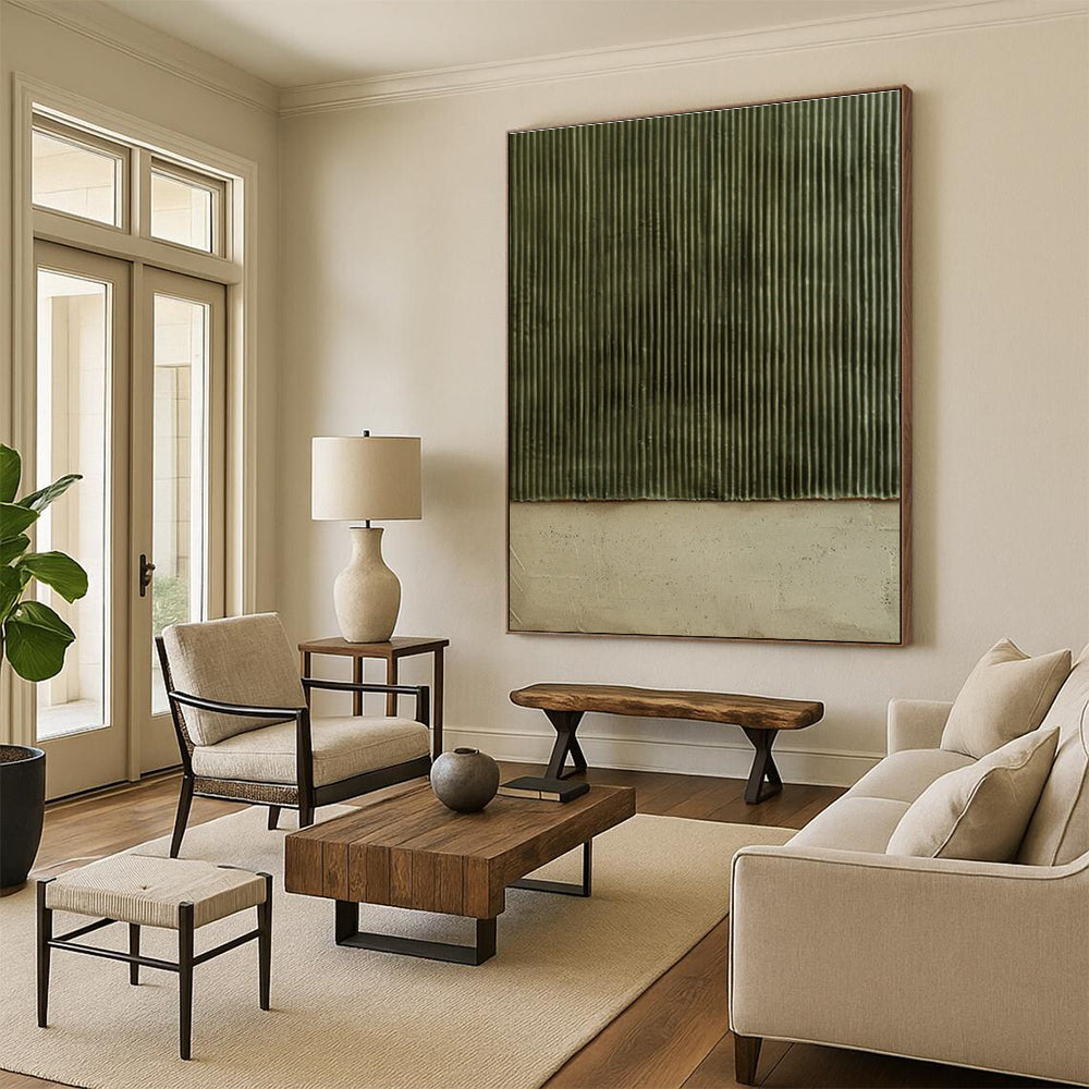 Minimalist Canvas Art Green Beige Textured Abstract Art PT354