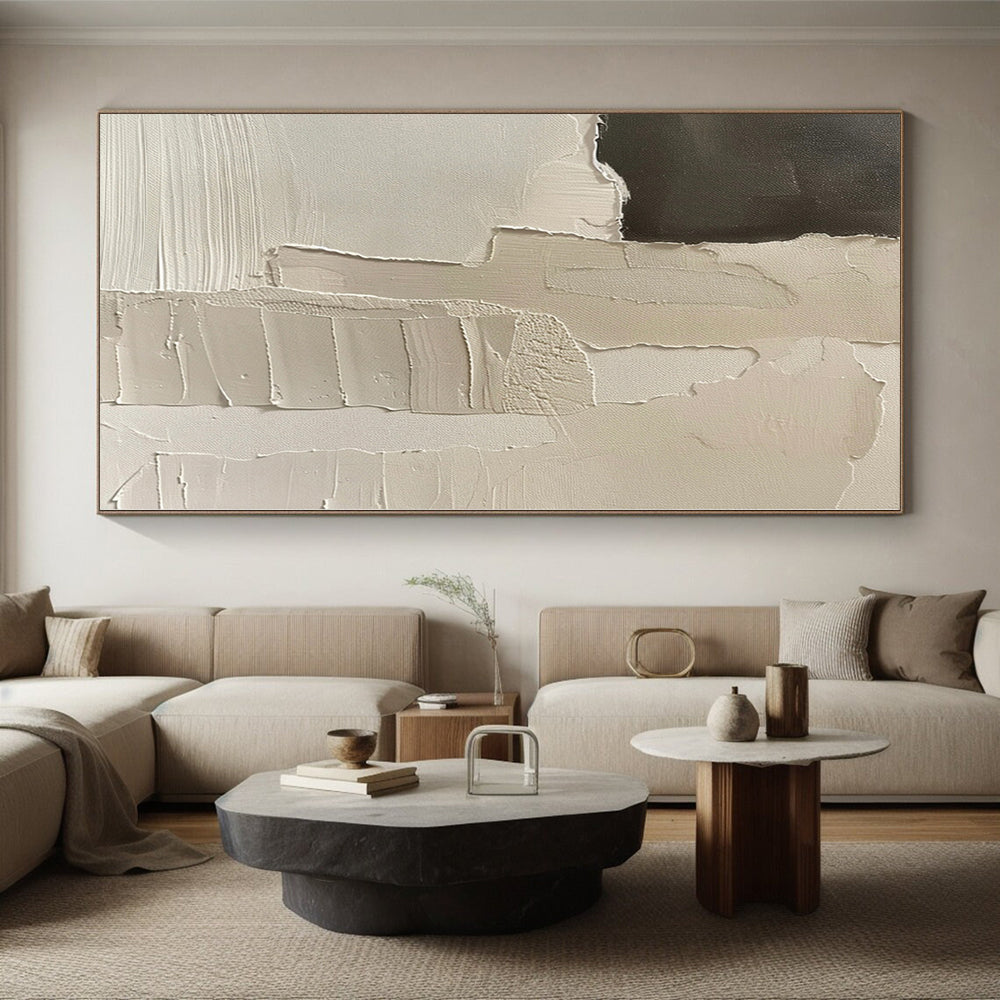 Large Size White & Black Textured Abstract Painting On Canvas PT028