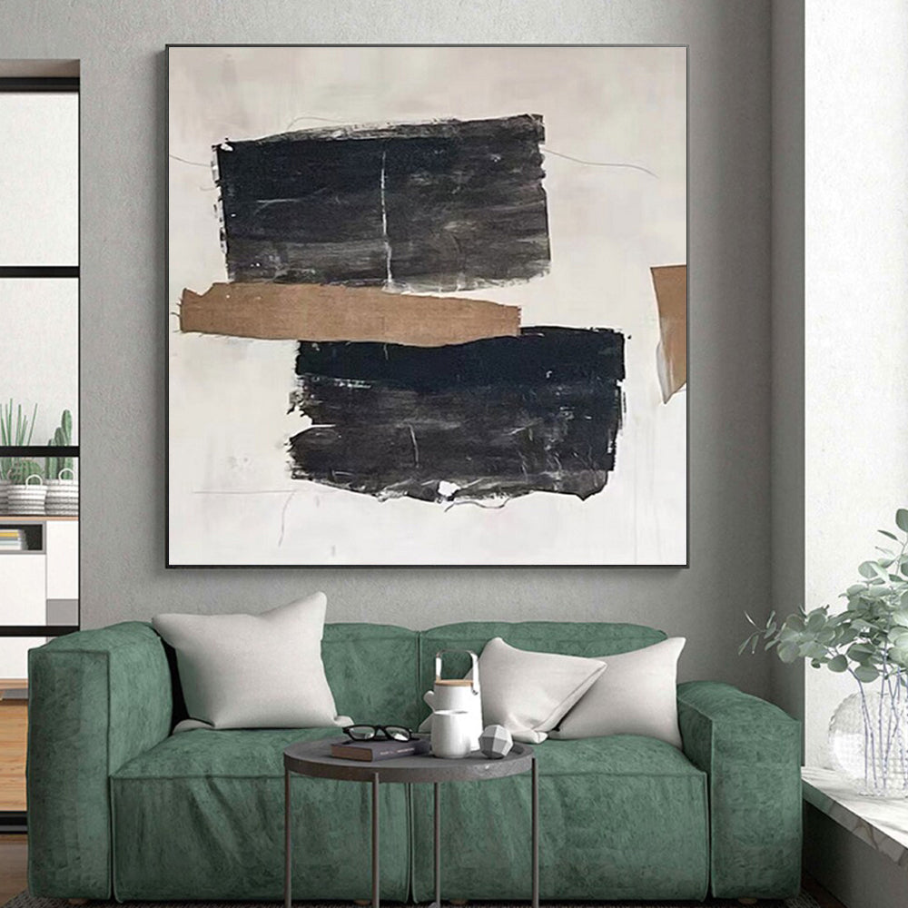 Hand-Painted Black, Brown, and White Textured Abstract Art PT703