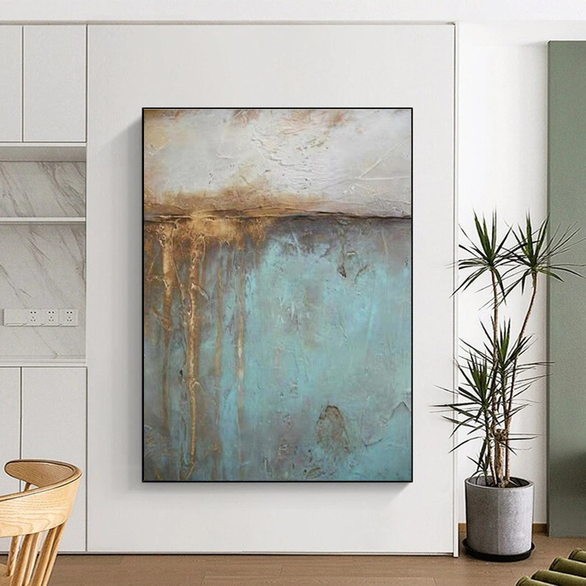 Big Painting Teal and Brown Textured Abstract Work, Large Contemporary Wall Art PT530
