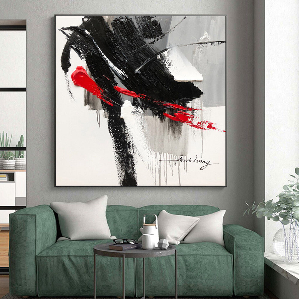 Unique Abstract Art Black, White, and Red Bold Abstract Art PT793