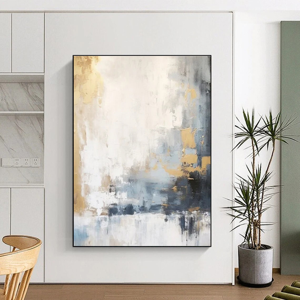 Large Size Gold, Gray, and White Textured Abstract Art PT753