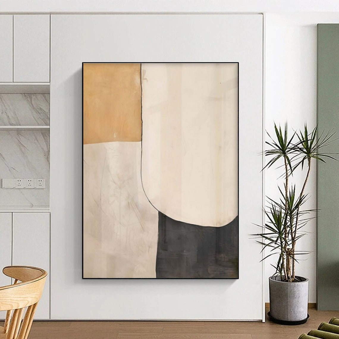 Large Size Beige, Black, and Brown Abstract Art PT668