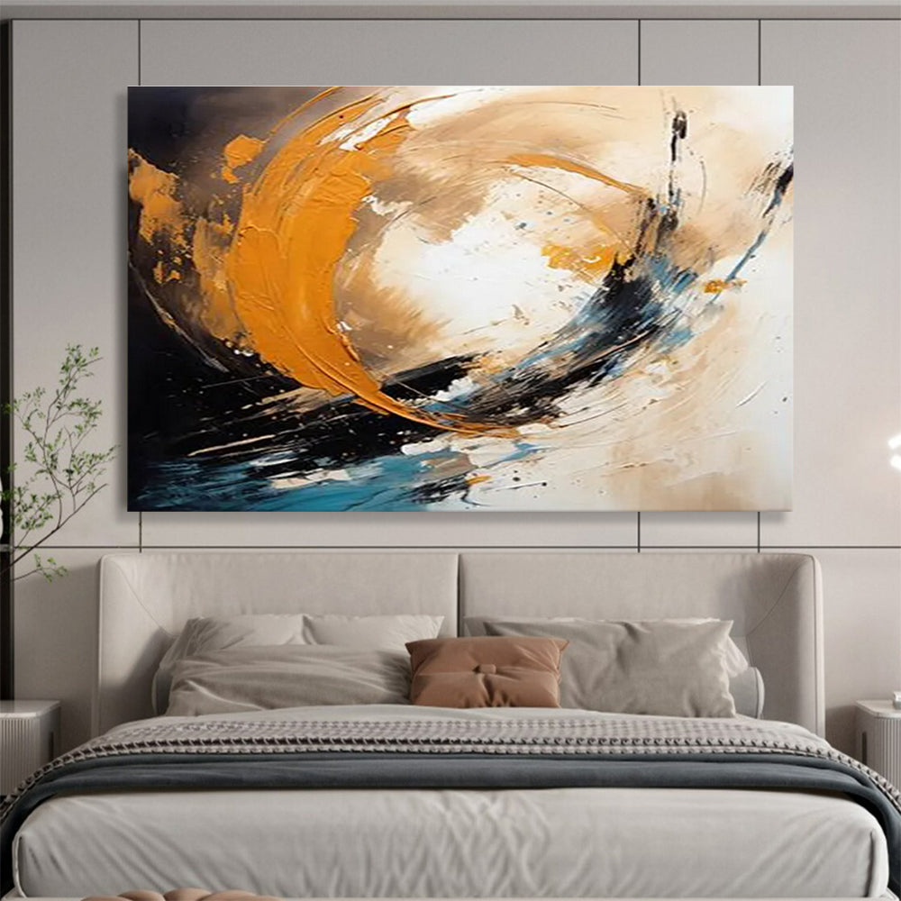 Big Painting Orange, Black & Teal Abstract Energetic Swirl Art HPS211