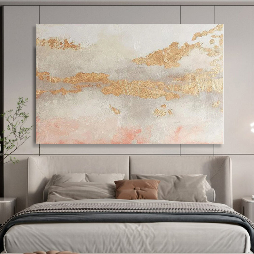Minimalist Canvas Art Gold, Gray & Pink Textured Abstract Painting On Canvas HPS106