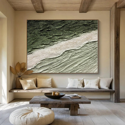 Hand-Painted Earthy Green & Beige Textured Abstract Art On Canvas HPS001