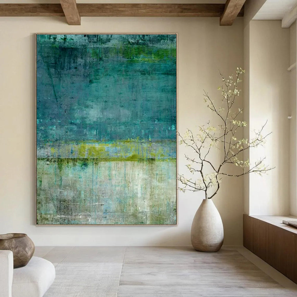 Large Size Teal, Green & Beige Abstract Textured, Modern Art Acrylic DPS513