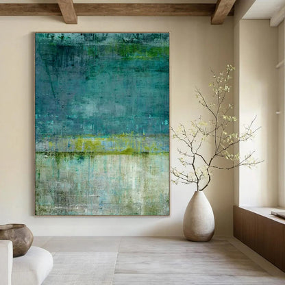 Large Size Teal, Green & Beige Abstract Textured, Modern Art Acrylic DPS513