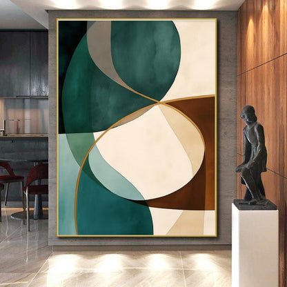 Cool Abstract Paintings Teal, Brown, and Beige Geometric Abstract Art PT736
