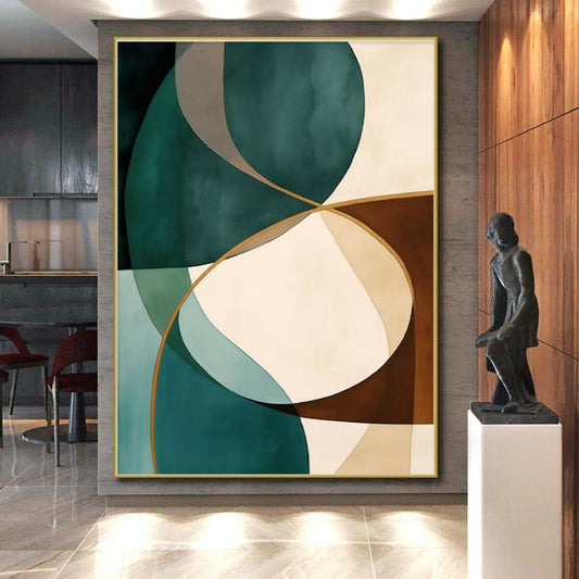 Cool Abstract Paintings Teal, Brown, and Beige Geometric Abstract Art PT736