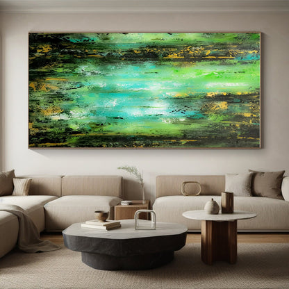 Handmade Art Green, Teal, and Gold Textured Abstract Art PT728