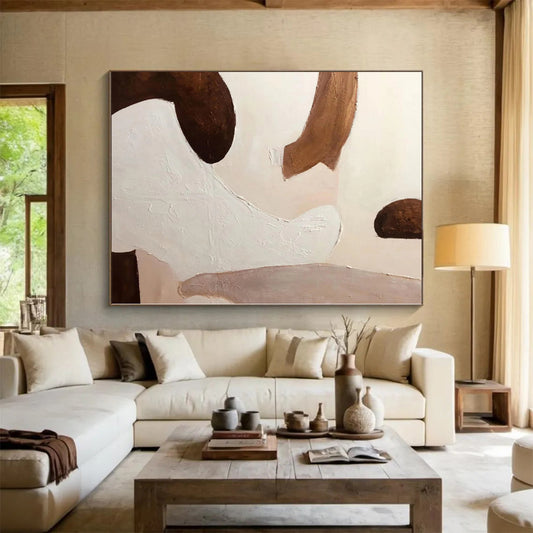 Oversized Abstract Wall Art Beige, Brown & Gold Textured Abstract Painting On Canvas PT040