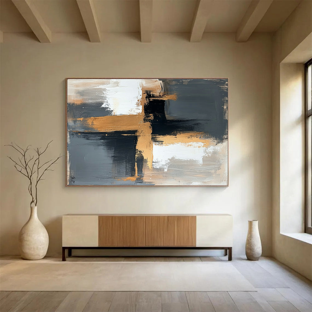 Buy Abstract Art Online Gray, Gold, and White Geometric Abstract Art HPS329