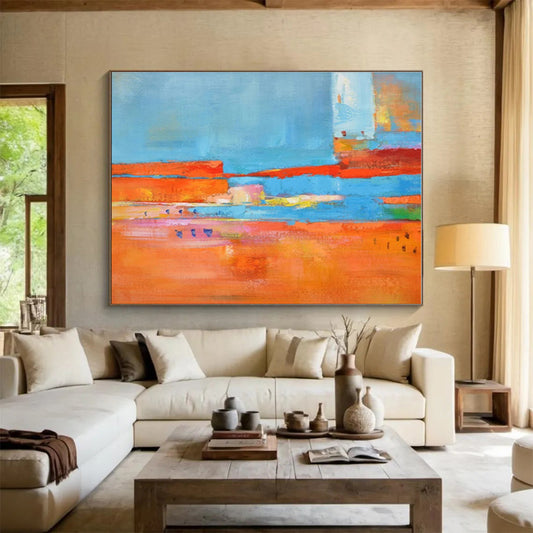 Acrylic Modern Art Paintings Orange, Blue & Multicolor Abstract Painting On Canvas HPS099