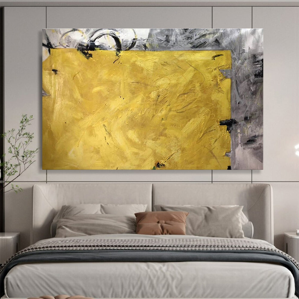 Oversized Abstract Wall Art Yellow & Gray Abstract Textured Art HPS218