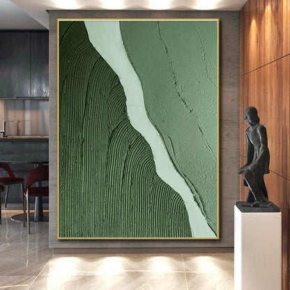Minimalist Canvas Art Green and White Abstract Landscape, Modern Art Acrylic PT543