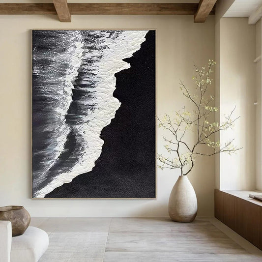 Minimalist Canvas Art Black and White Wave Abstract Sea Painting DPS418