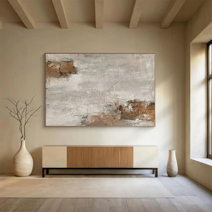 Large Painting In Living Room Beige, Gray, and Brown Textured Abstract Landscape Art HPS375