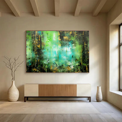 Hand-Painted Green, Turquoise & Gold Abstract Forest Art HPS161