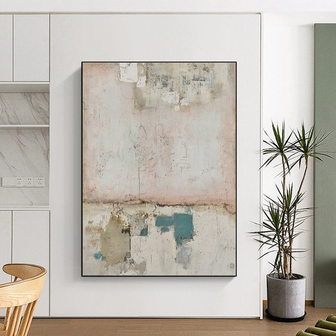 Handmade Art Soft Pink and Teal Textured Abstract Art PT624