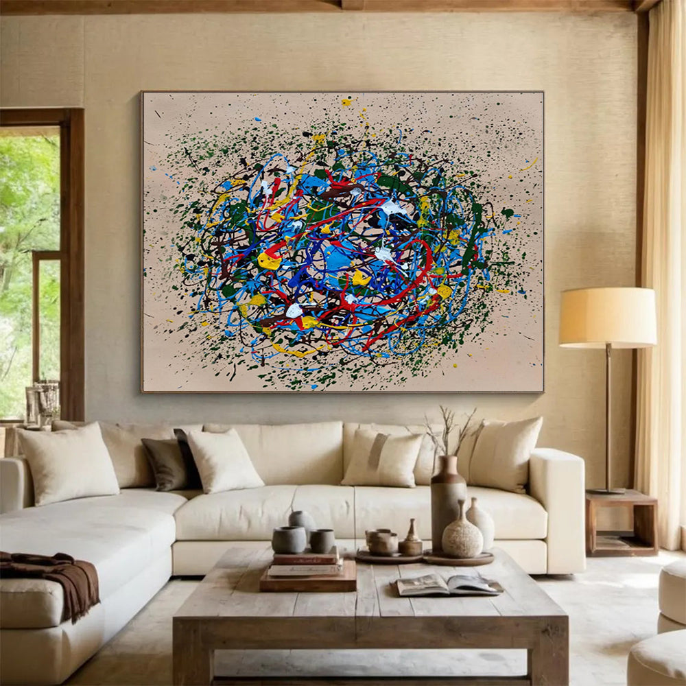 Hand Painted Art Multicolor Splatter Abstract Painting On Canvas HPS085
