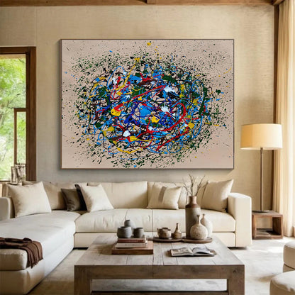 Hand Painted Art Multicolor Splatter Abstract Painting On Canvas HPS085