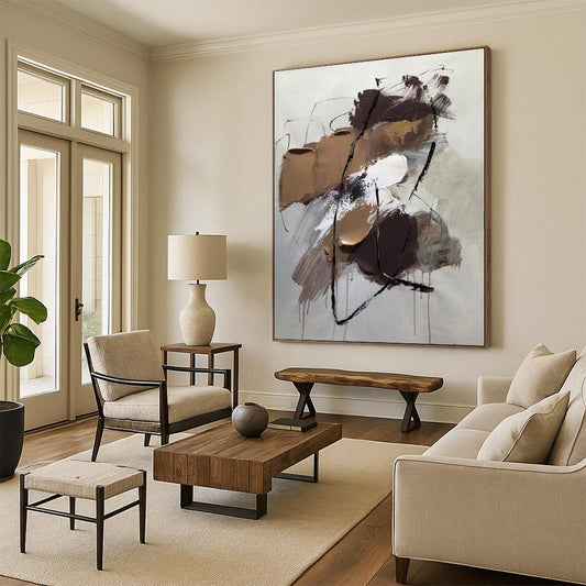 Handmade Art - Earthy Tones with Black Lines Textured Abstract Art PT584