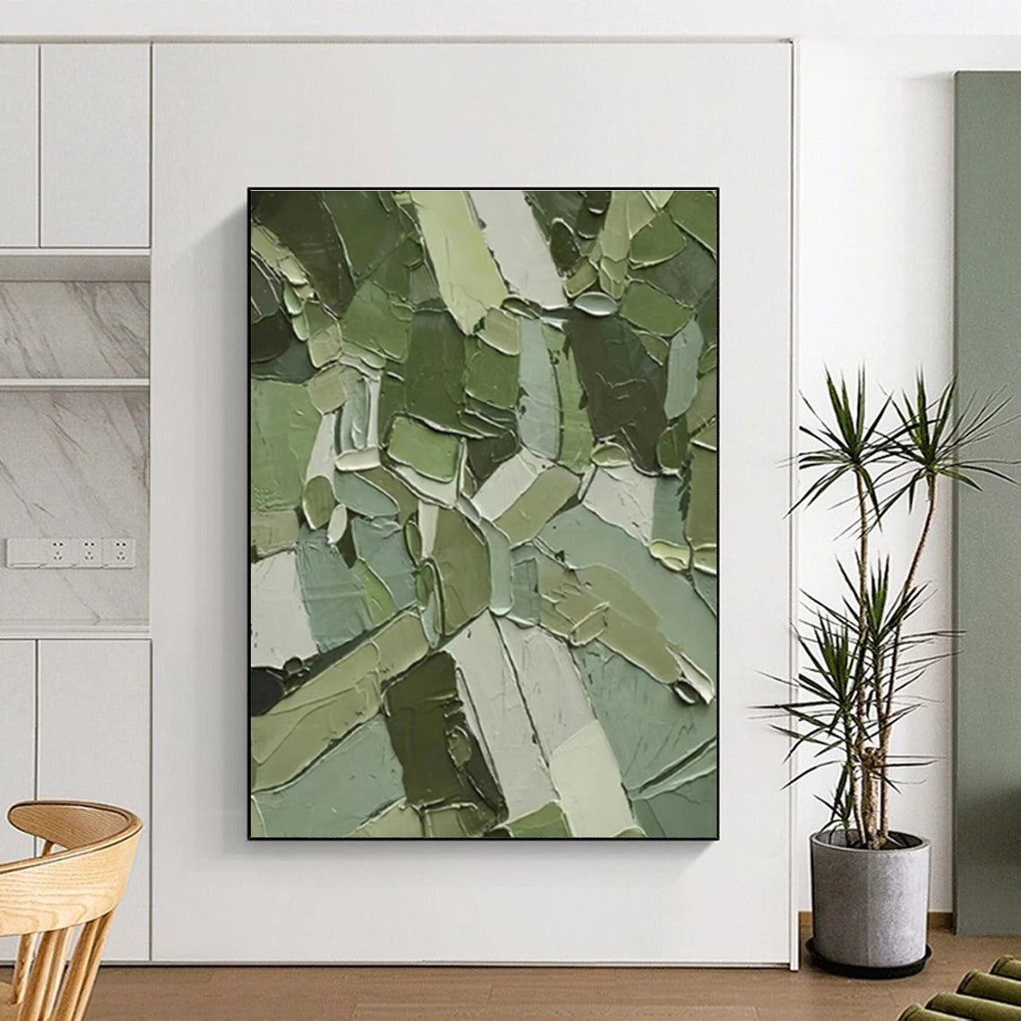 Unique Abstract Art Multi-Green Geometric Textured Acrylic Art PT342