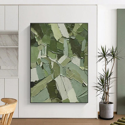 Unique Abstract Art Multi-Green Geometric Textured Acrylic Art PT342