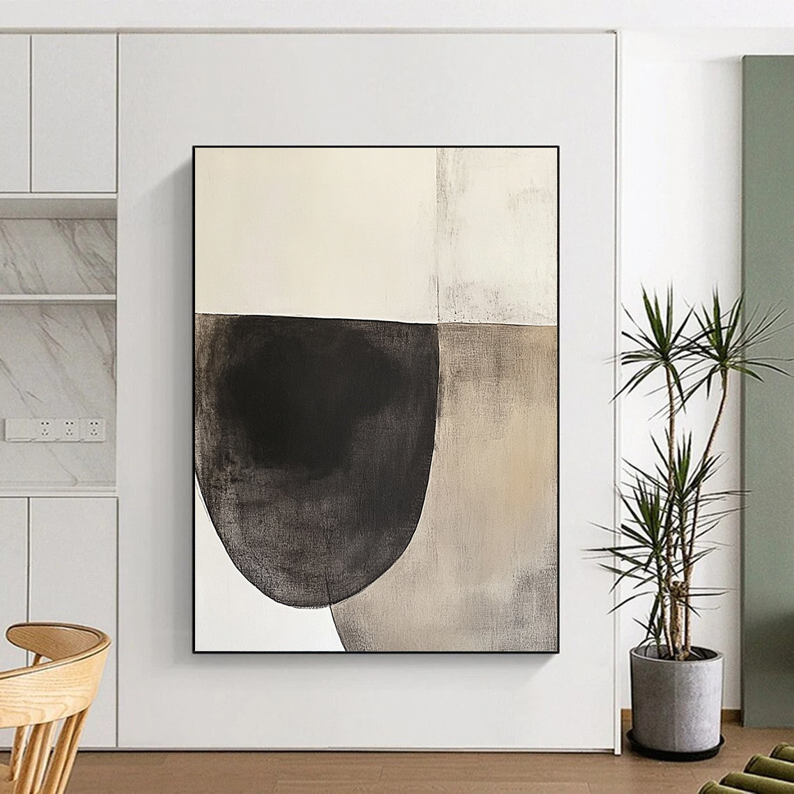Wall Decor Abstract Paintings Large, Black Beige Gray Abstract Minimalist Art PT156