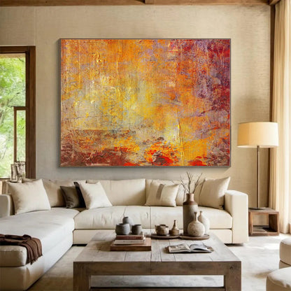 Acrylic Modern Art Paintings Warm Orange & Red Textured Abstract On Canvas HPS062
