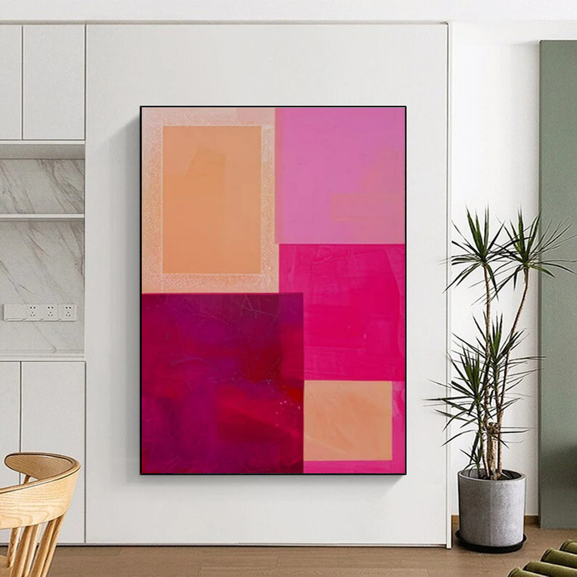 Oversized Abstract Wall Art Pink, Purple, and Orange Geometric Abstract Art PT788
