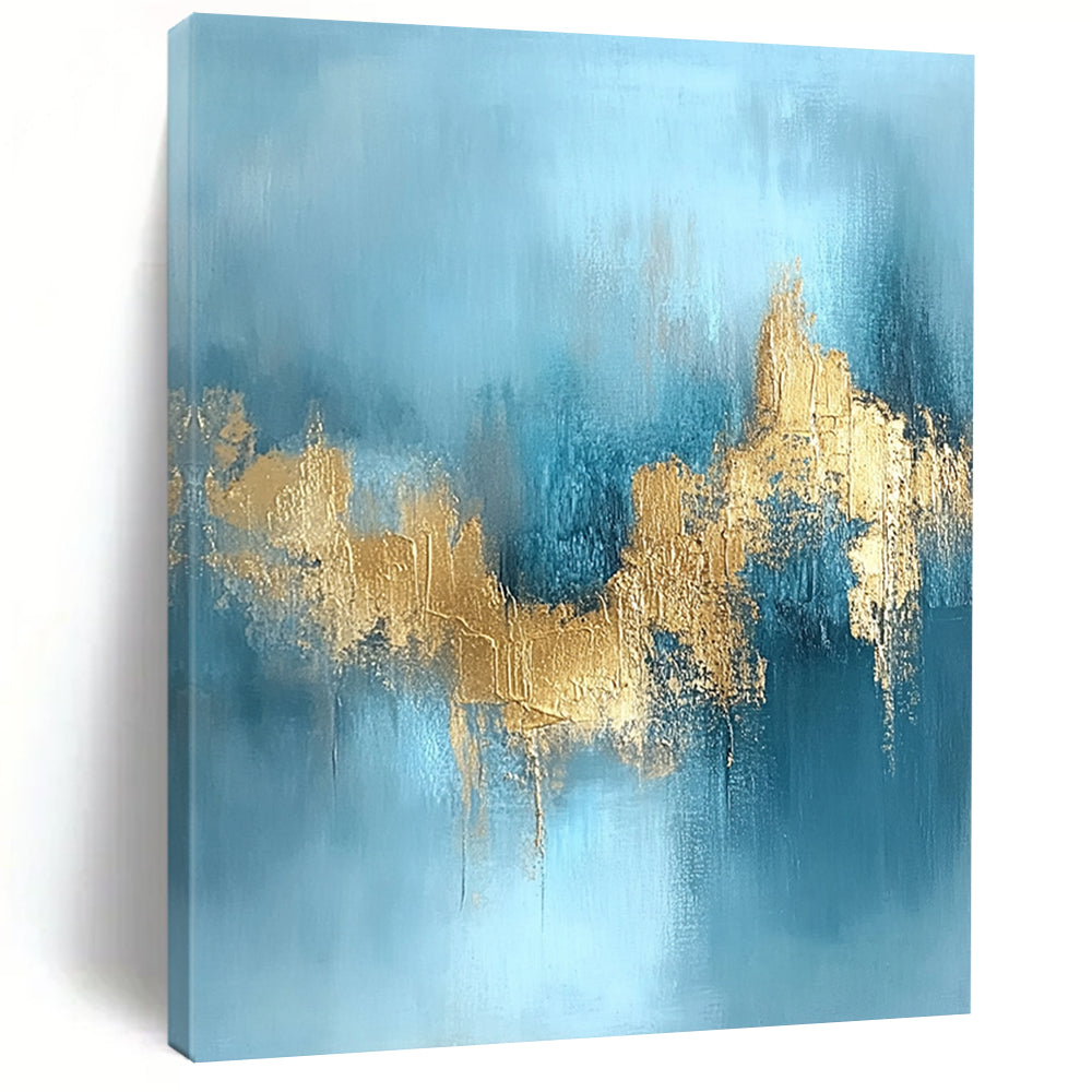 Modern Art Acrylic Blue and Gold Abstract Textured Painting DPS433