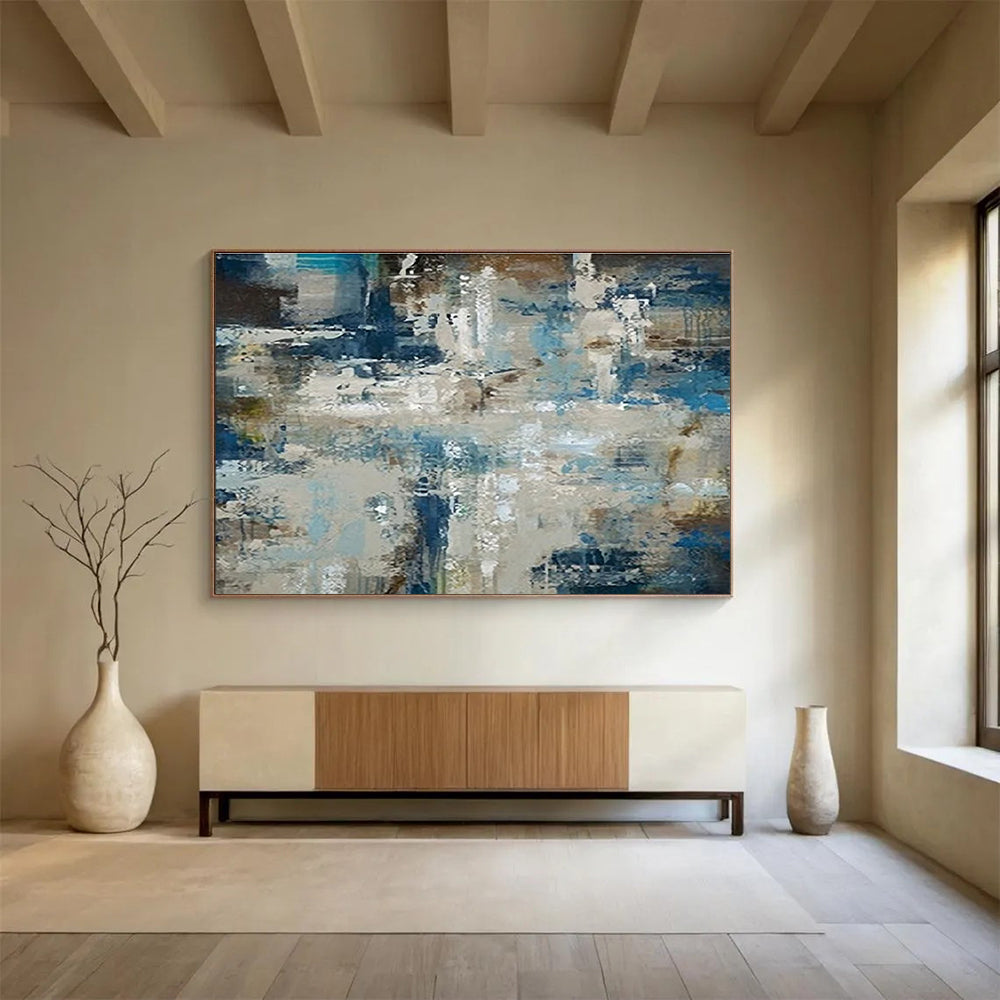 Oversized Abstract Wall Art Blue, Beige & Brown Abstract Urban Art HPS190