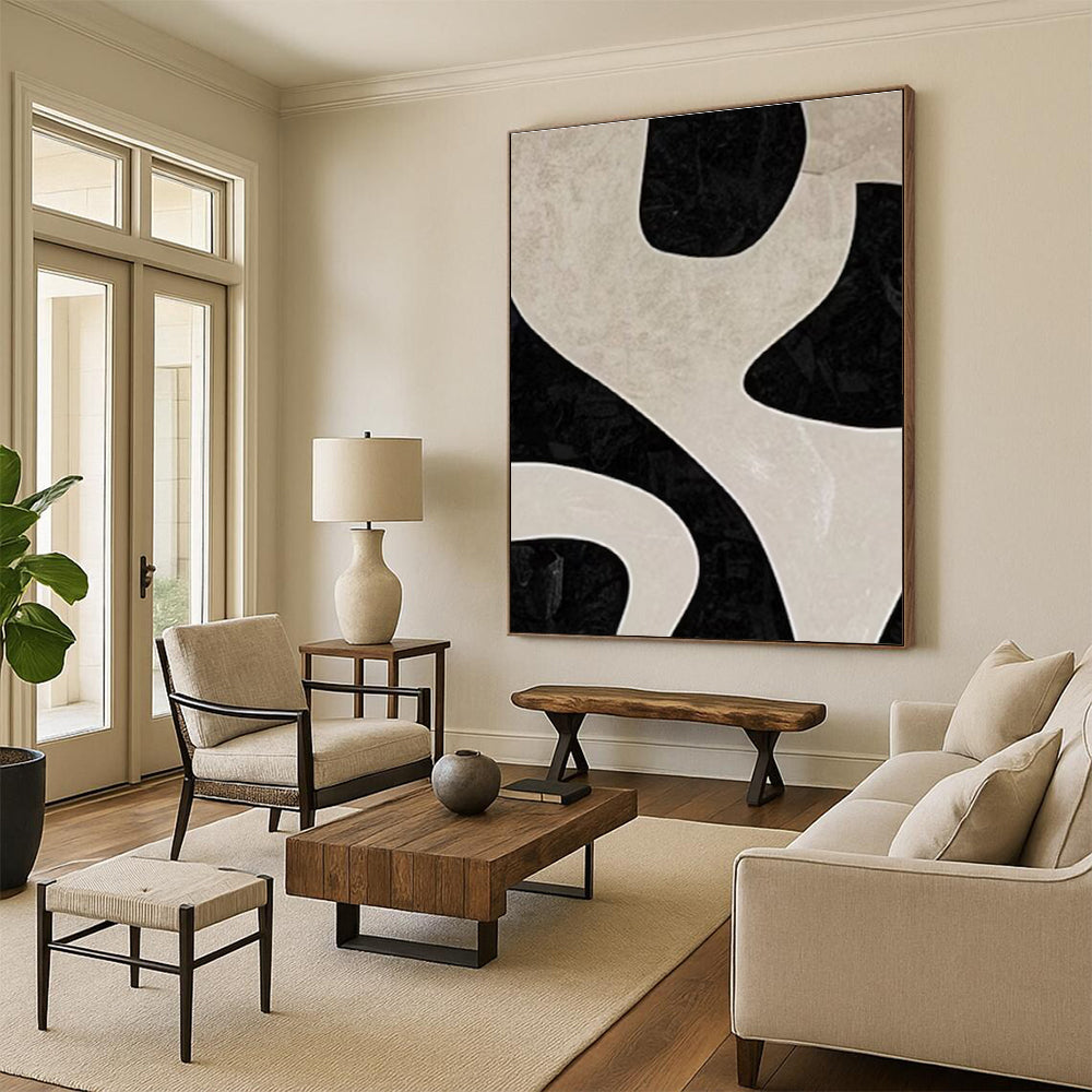 Large Size Black and White Organic Abstract Art PT678