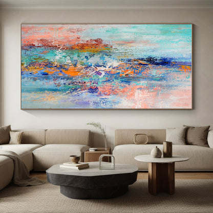 Cool Abstract Paintings in Multicolor (Teal, Orange, Blue, Pink, Purple) Abstract Energetic Splashes Painting On Canvas PT279