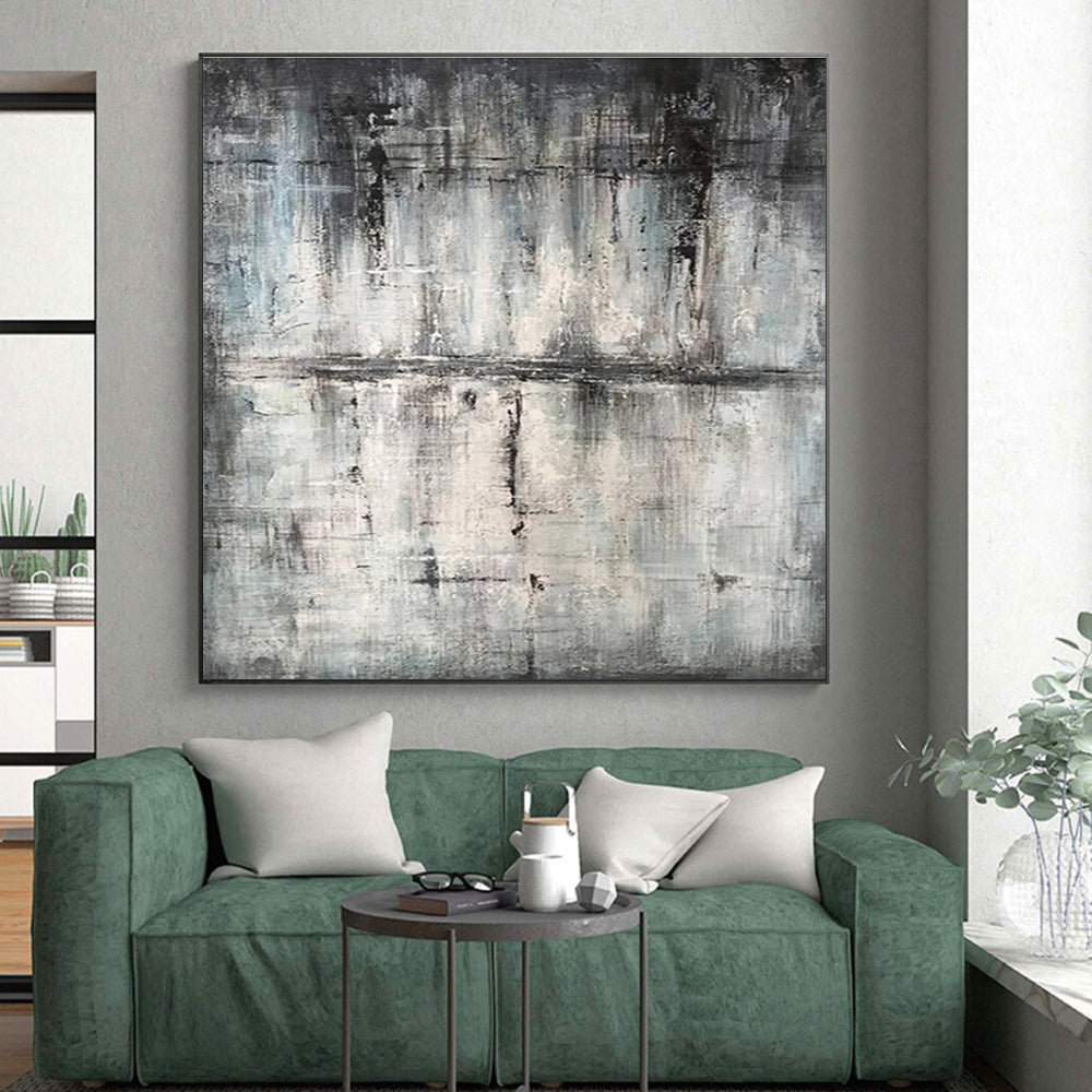 Hand Painted Art Gray Black Textured Abstract Art PT391