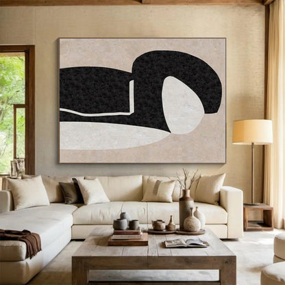 Unique Abstract Art Black, Beige, and White Organic Abstract Art PT696