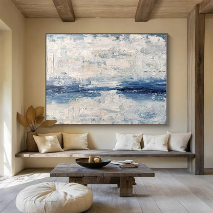 Large Size Blue & White Textured Abstract Sea Art HPS145