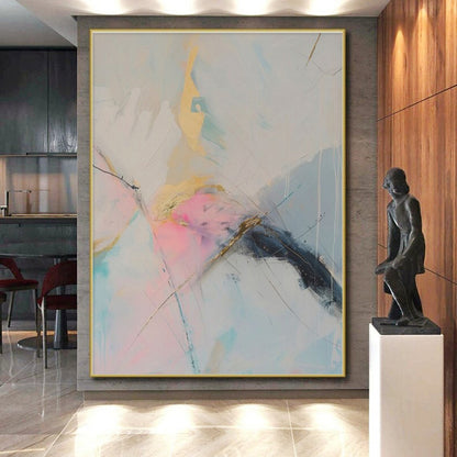 Unique Abstract Art Pink, Blue, and Gold Textured Abstract Art PT716