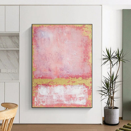 Hand-Painted Pink, Gold & White Abstract Color Block, Paintings For House DPS514