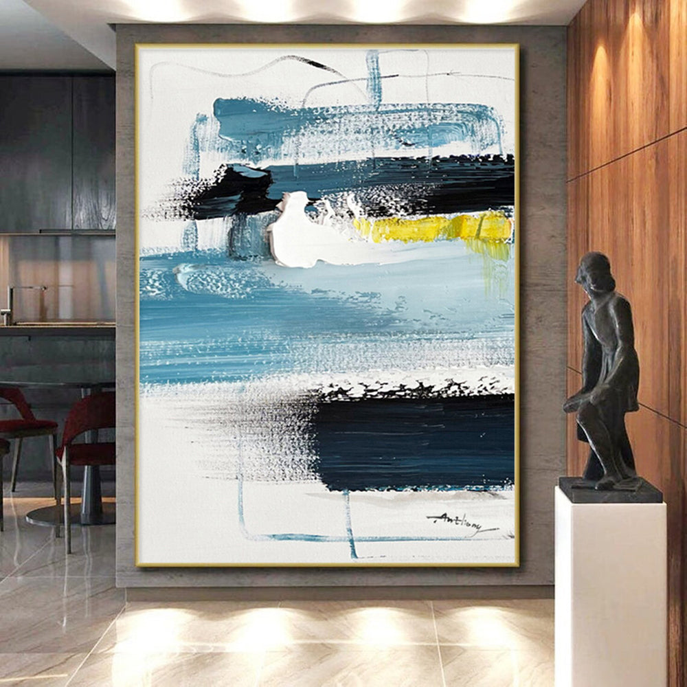 Cool Abstract Paintings Blue Black Yellow Abstract Composition Acrylic Art PT462