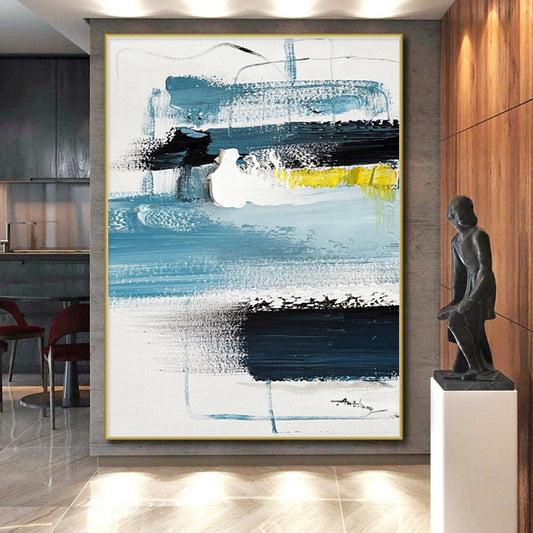 Cool Abstract Paintings Blue Black Yellow Abstract Composition Acrylic Art PT462