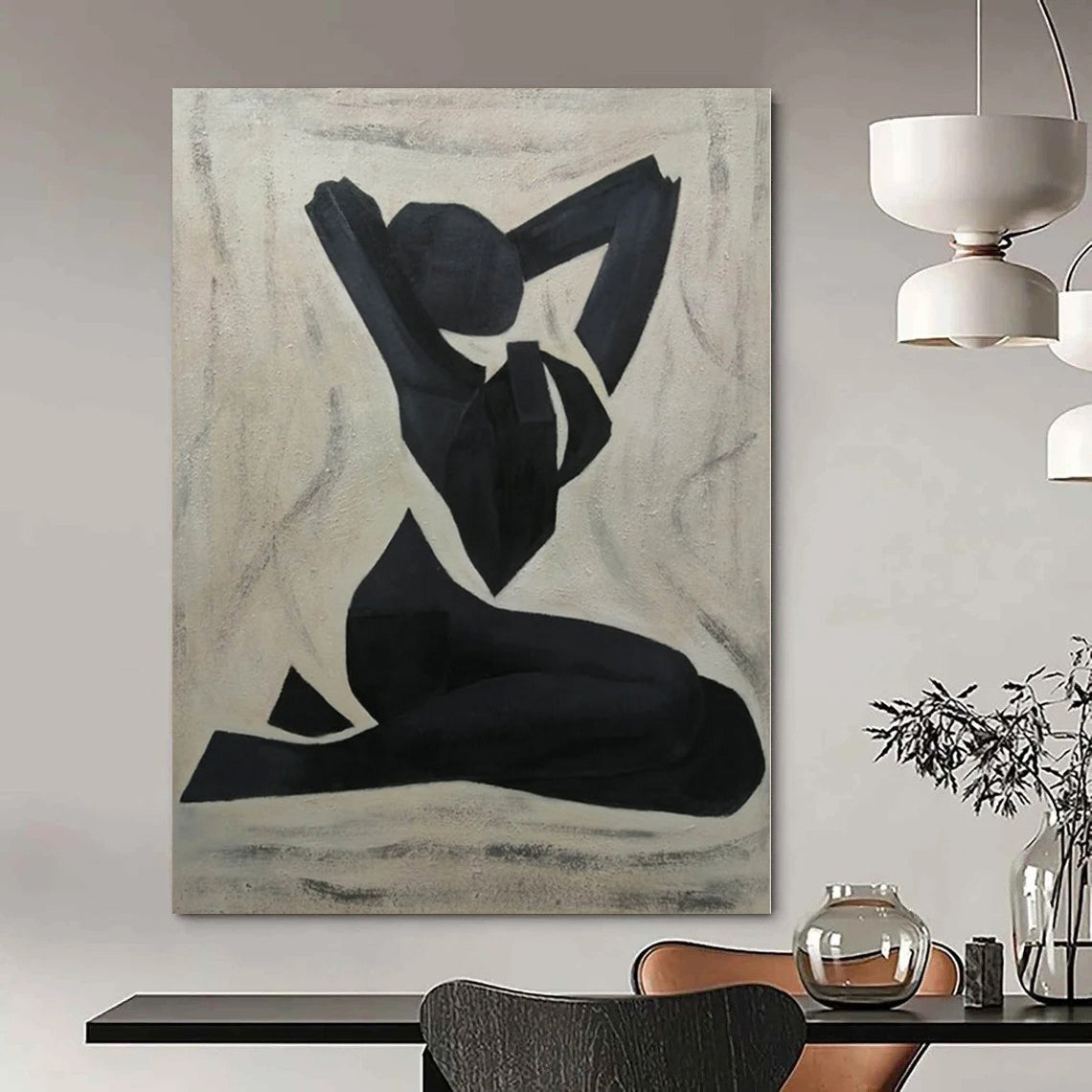 Modern Art Acrylic Black and White Geometric Figure Abstract Body Painting DPS425