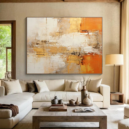Oversized Abstract Wall Art Orange, Beige & White Abstract Urban Art HPS210