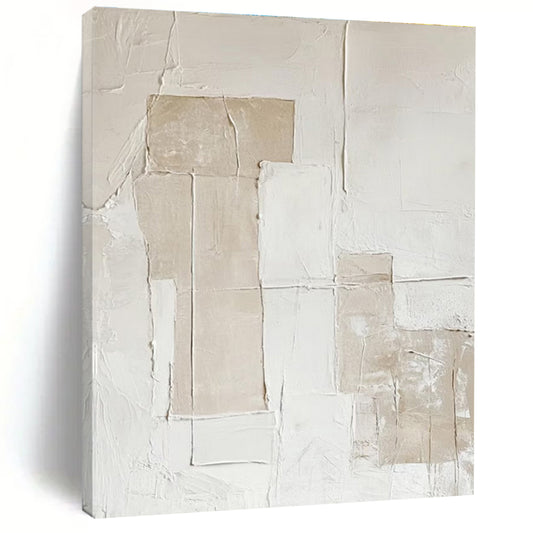 Hand-Painted Beige and White Textured Abstract Art PT745