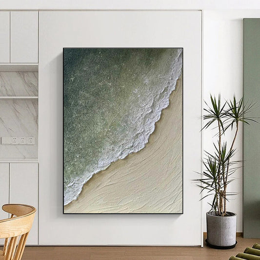 Oversized Abstract Wall Art Green, Beige, and White Textured Abstract Seaside Art DPS462