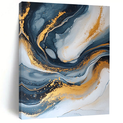 Handmade Art Blue, Gray & Gold Swirl Textured Abstract Painting On Canvas PT114